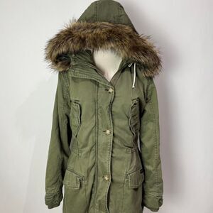 Abercrombie & Fitch Olive Utility Jacket with Faux Fur Trim